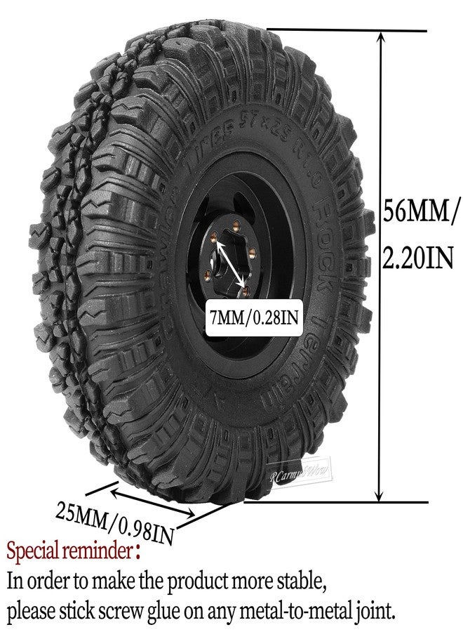 RcarmubWow 1.0in Beadlock RC Wheels and Tires for 1/18 Trx4m,1/24 SCX24 RC Crawler Car,1.0 Beadlock Rims & 1.0 Beadlock Tires,Brass Wheels Soft Sticky Rubber Tires,4PCS(Style B) - Image 3